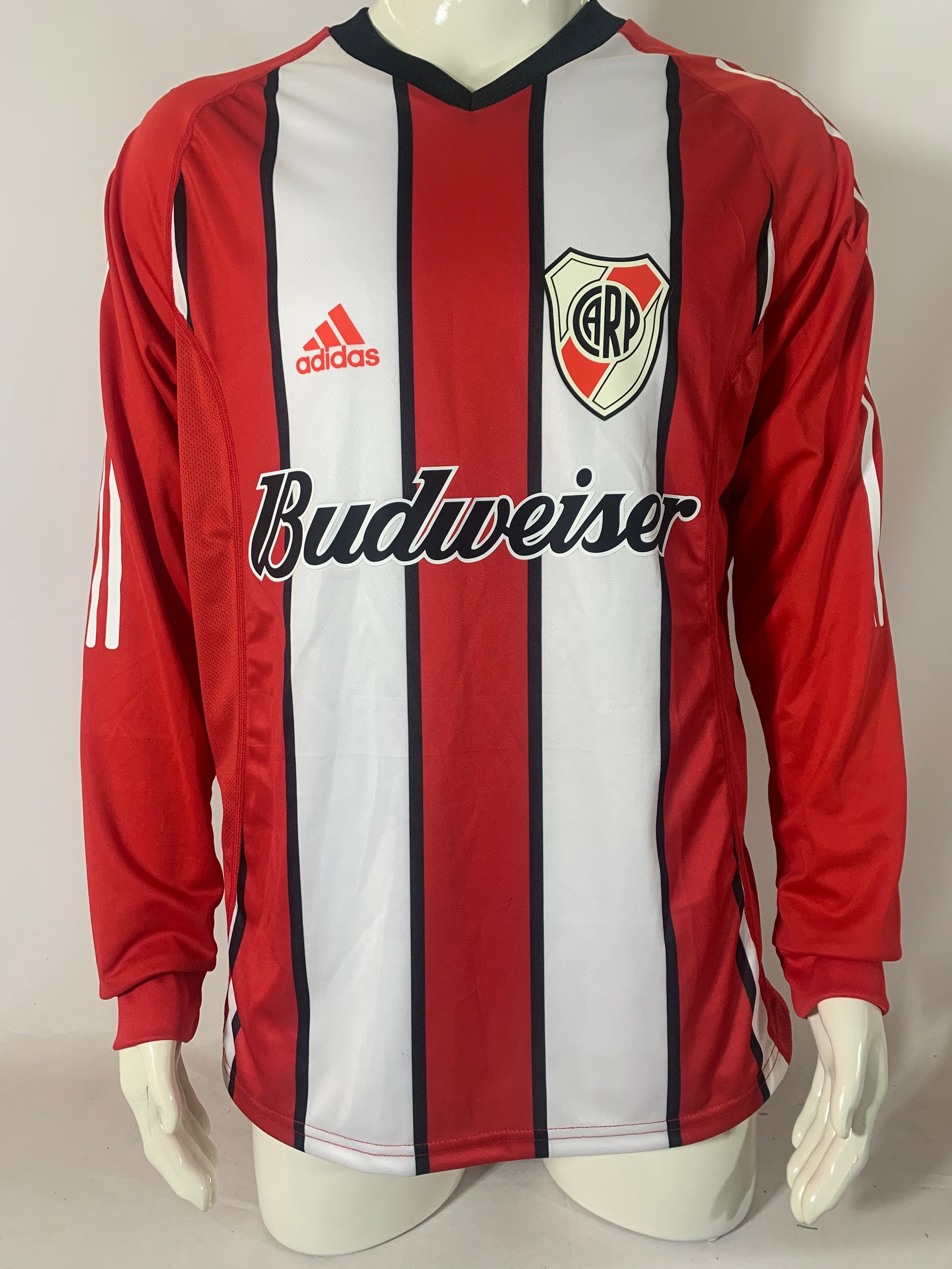 Club Atlético River Plate 2003/04 Away Retro Long Sleeve Double Layer Men Jersey – Red/White