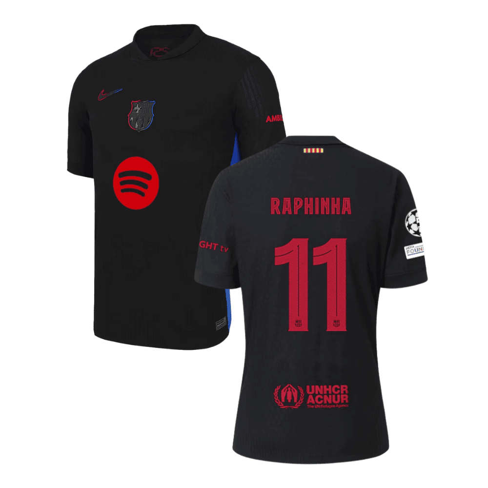 Raphinha 11 Barcelona UCL Patch 2024/25 Away Men Jersey – Black